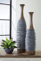 Prime Furniture - Ashley Furniture - Blayze Vase - Vase Set (Set of 2) / Antique Gray/Brown - A2000388